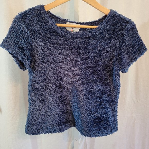 Anxiety For Kids Girls Navy Blue Short sleeve Sweater Top Size Large - Picture 1 of 4